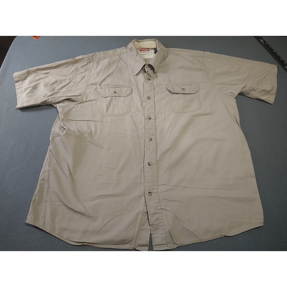 Wrangler Shirt Men 2XL Beige Cotton Short Sleeve Button Up Work Dad Farmer